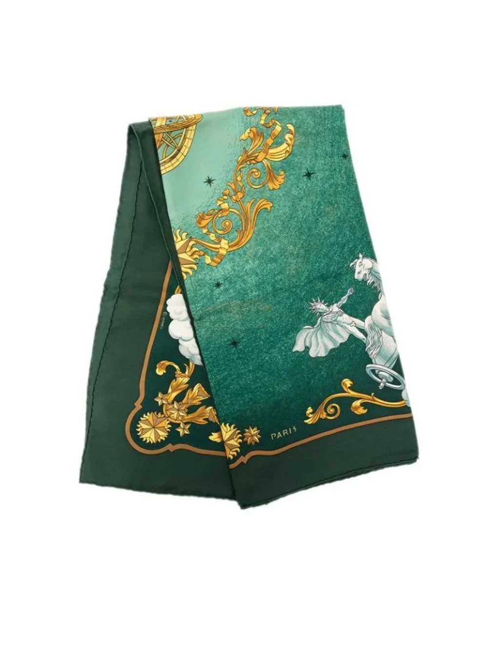 Hermes Carre 90 Cosmos Cosmology Scarf Green White Yellow Silk